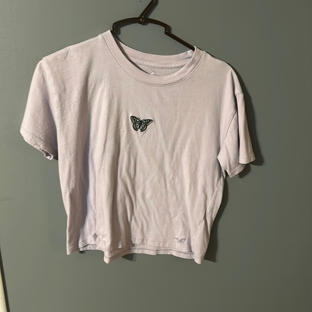 light purple croptop size xs with butterfly stitch decal
